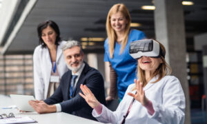 Image of a sales team taking part in VR training