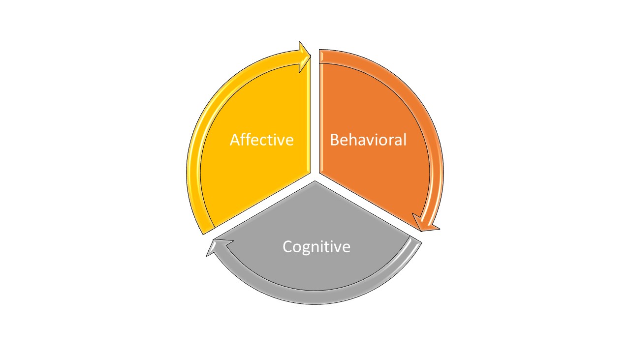 Infographic of the three total employee engagement components - affective, behavioral, cognitive - split into thirds