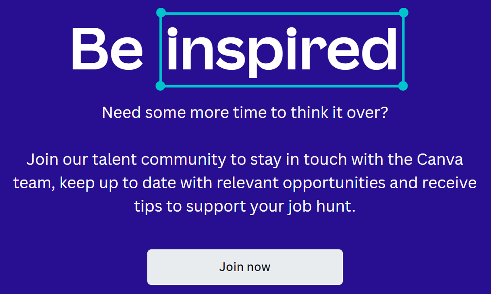 Screenshot of an invitation into Canva's talent community