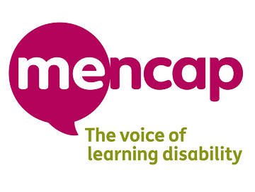 The logo for mencap, featuring the word Mencap in maroon with a speech bubble behind it, and the words: The voice of learning disability